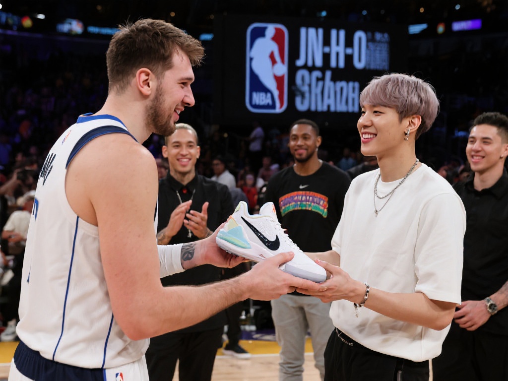 J-Hope现场助阵湖勇大战,获东契奇亲赠球鞋纪念 据现场报道,东契奇的球鞋赠送扣人心弦,不